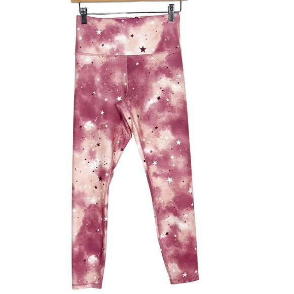 New Wildfox Sweat Small Pink Stars & Clouds Printed Leggings High Waist Workout - Picture 1 of 10